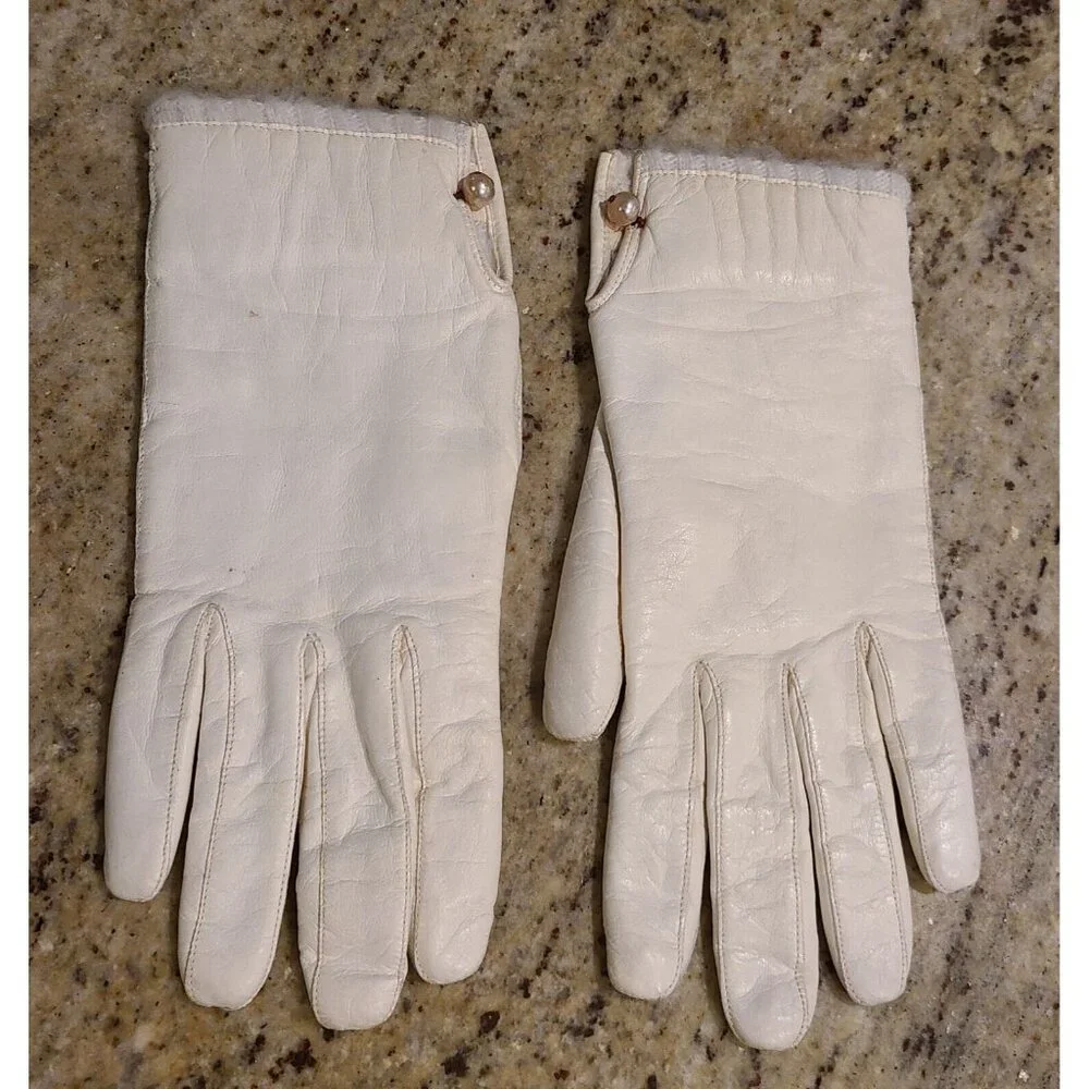 Vintage Size S Cream Soft Leather Knit Lined 8